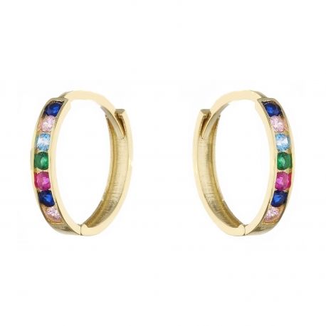 Pendientes de circulo de oro amarillo de 18k con zirconia colorida