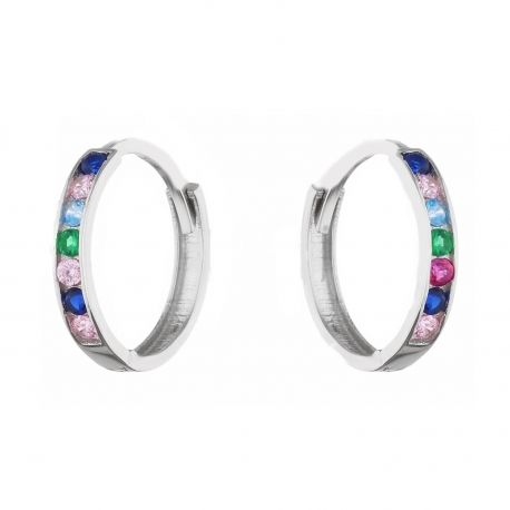18&nbsp;k baltā zelta stīpas auskari ar krāsainiem cirkoniem
