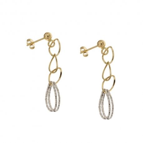 Brincos com pingente de corrente oca polidos e martelados em ouro amarelo e branco 18k 750/1000