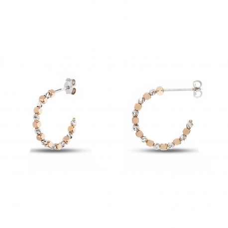 Earrings with Sphere and Cubetti in White Gold and Rose Gold 18k