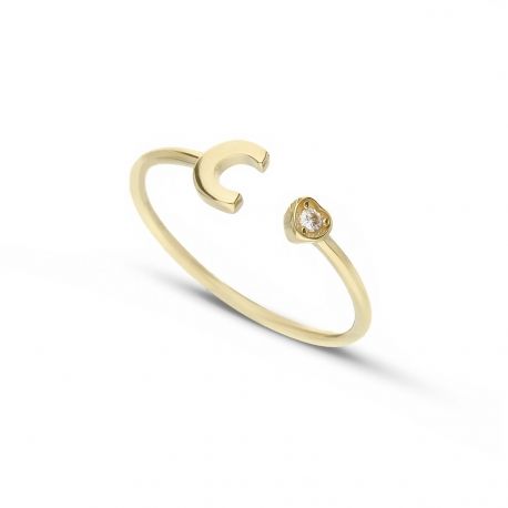 Ring with Letter C in Yellow Gold 18k