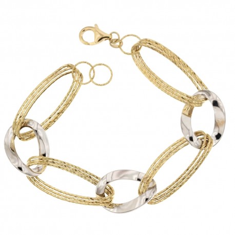 Gold 18 Kt shiny and hammered woman bracelet