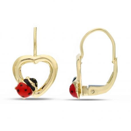 Ladybug and Heart øredobber for jenter i 18K gull