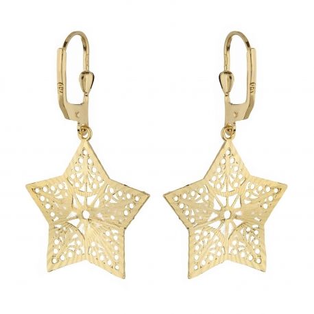 18K guldplatta hängande stjärna örhängen