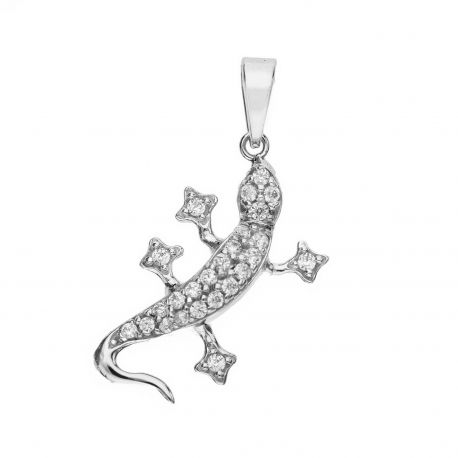 Pingente Gecko em Ouro Branco 18k com Zircões