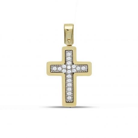 Cruz de Oro Amarillo 18k con Circonitas Blancas