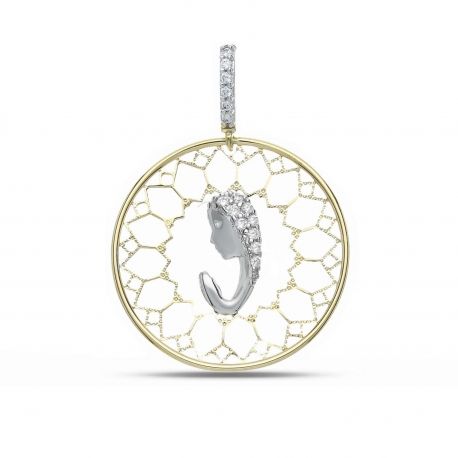 Pendente com Madonna em Ouro Branco e Amarelo 18k