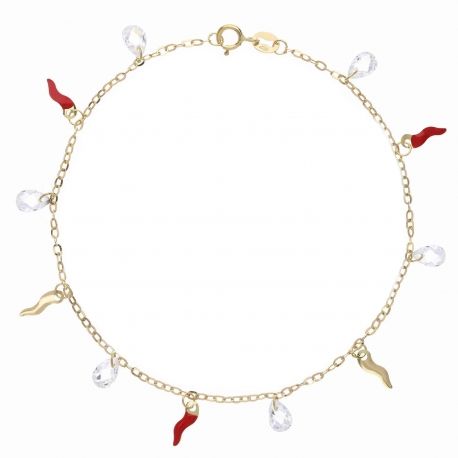 Bracciale in Oro 18k con Swarovski e Corni Portafortuna