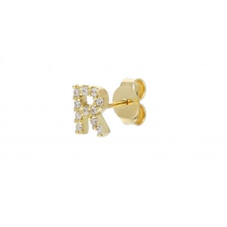 Boucle d'oreille en or jaune 18k Lettre R
