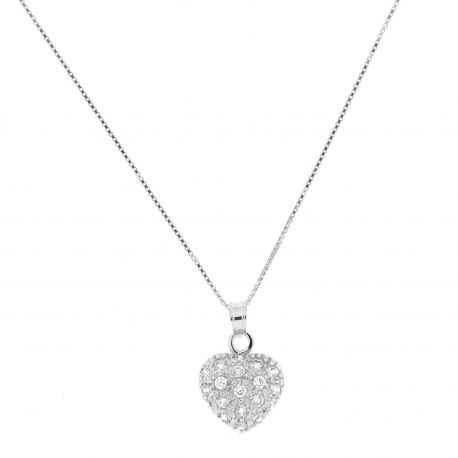 Collana Cuore in Oro Bianco 18k con Zirconi