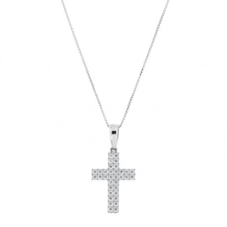 Collar de oro blanco de 18k con la cruz de Zirconia