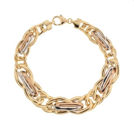 Armband aus 18 Kt 750/1000 Weiß-, Gelb- und Roségold mit Hohlkette, polierte Oberfläche