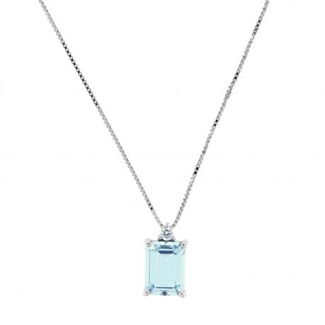 Collana in Oro Bianco 18k con Diamante e Acquamarina
