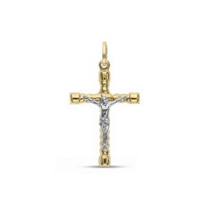 18k 黄金和白金十字架吊坠