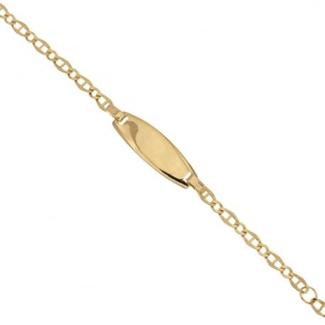 Pulseira infantil em ouro 18 Kt 750/1000 com placa oval polida e acetinada