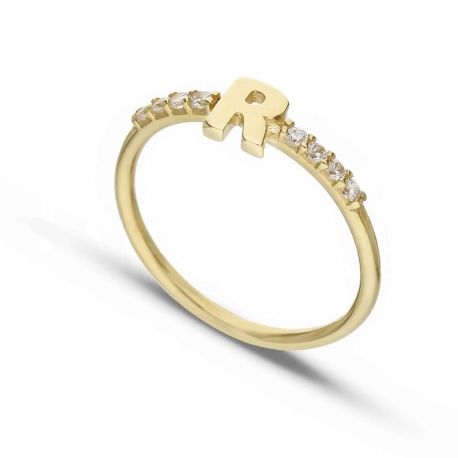 Ring with Letter R in Yellow Gold 18k