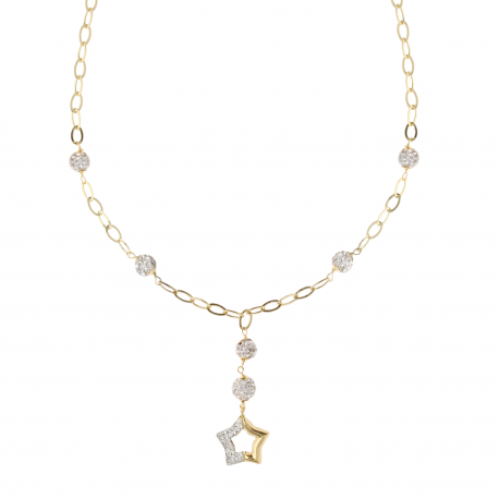Collana Stella con Mezzo Pavè di resina e Zirconi Bianchi in Oro Giallo 18k
