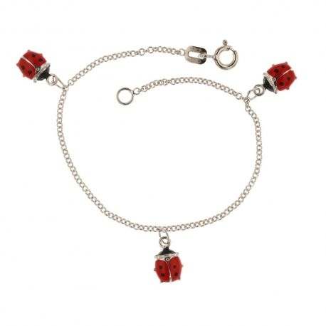 Pulseira em ouro 18 kt 750/1000 com pingente joaninhas esmaltadas para menina