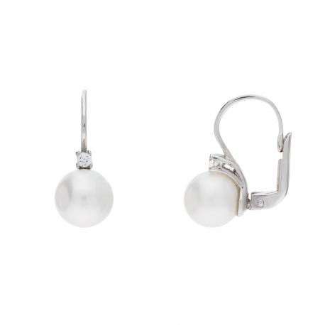 Brincos de ouro branco 18k com pérolas e zircões
