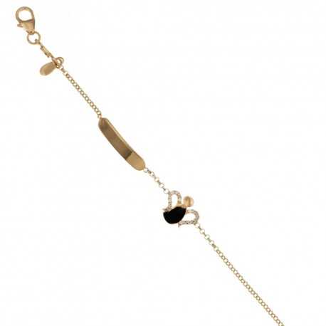 Bracelet en or 18 ct 750/1000 avec plaque et petit ange avec zircons pour fille