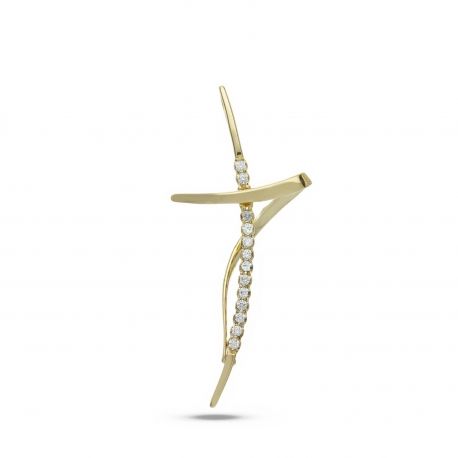 Pingente de cruz em ouro amarelo 18k com zircões