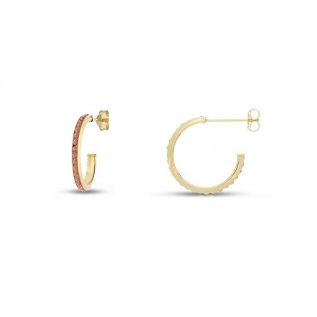 Earrings Half Circle Yellow Gold 18k Stones Pink