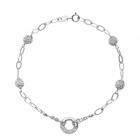 Bracciale a Catena con Mezzo Pave' di Resina e Zirconi Bianchi Oro Bianco 18k