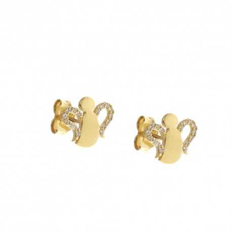 Boucles d'oreilles en or 18 Kt 750/1000 en forme d'ange avec zircons pour fille