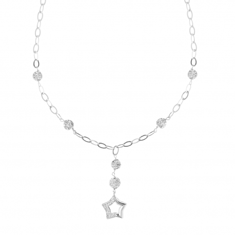 Colar Estrela com Mezzo Pave e Branco Zirconia em ouro branco 18k