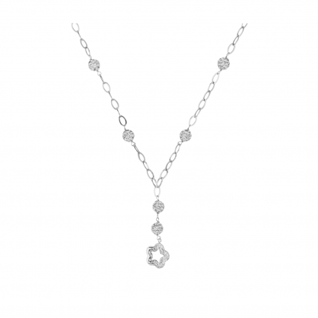 Collana Fiore con Mezzo Pave' e Zirconi Bianchi in Oro Bianco 18k