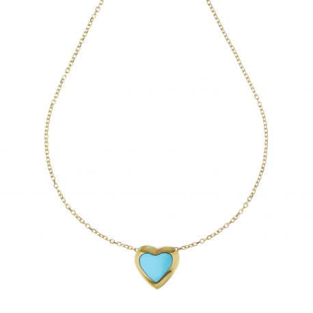 Coeur de collier bombé de pâtes de corail Turquoise en or jaune 18k