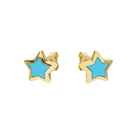 Boucles d'oreilles Stella Bombata avec pâtes de corail Turquoise en or jaune 18k