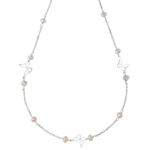 18k 白金珍珠蝴蝶颈链