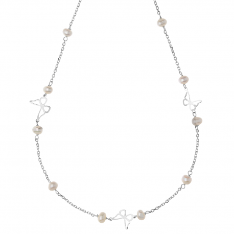 Girocollo Farfalla con Perla in Oro Bianco 18k