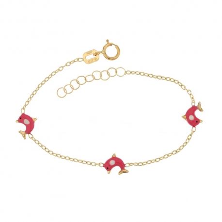Bracelet en or jaune 18 ct 750/1000 avec dauphins émaillés pour fille