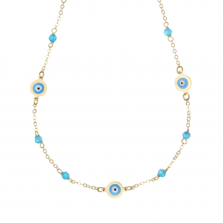 Collar Ojos redondos de Allah en oro amarillo 18K