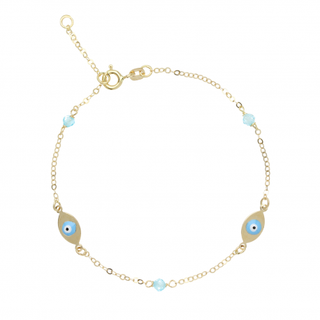 Bracelet Oval Yeux d'Allah en Or Jaune 18K