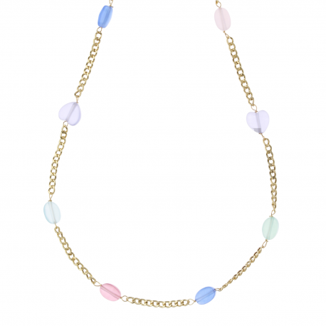 Collana Cuori con Pietre Blu, Rosa e Verdi in Oro Giallo 18k