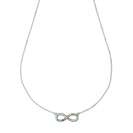 Colar Infinito com Pedras do Arco-Íris em Ouro Branco 18k