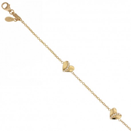 Gold 18 kt 750/1000 with shiny hearts and white cubic ziconia bracelet