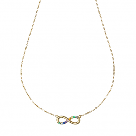 Végtelen nyaklánc Rainbow kövekkel 18 k sárga aranyban
