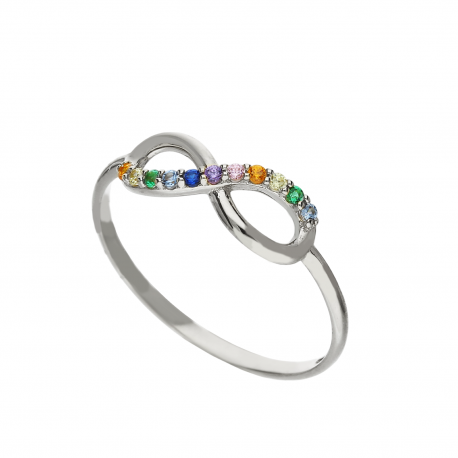Anello Infinito con Pietre Rainbow in Oro Bianco 18k