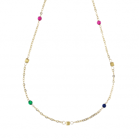 Halskette mit Grün Spinelli, Rot und Blau Gelb Gold 18k