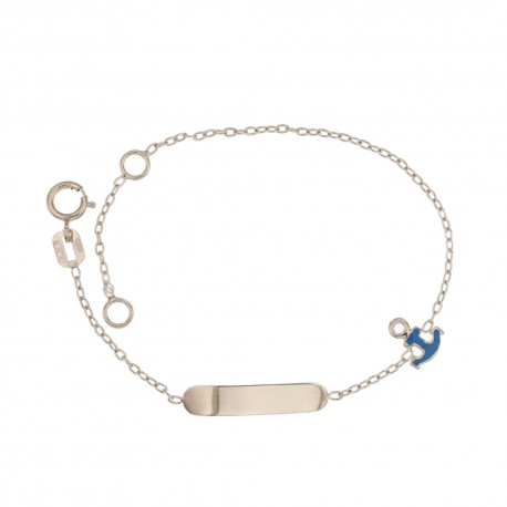 Gold 18 kt 750/1000 shiny square plate and blue anchor bracelet