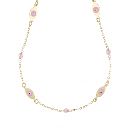 Collier avec émail rose Spinelli et or jaune 18k