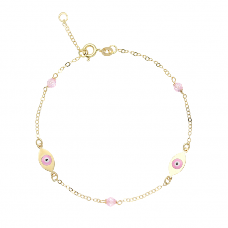 Armband med rosa spinnlar och 18k gult guld