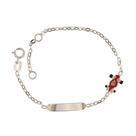 Armband aus 18-karätigem 750/1000-Gold mit Plättchen und emailliertem Kinderauto