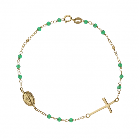 Pulseira de Rosário em Ouro Amarelo 18K com Espinélios Verdes