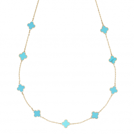 Κολιέ με 9 φύλλα κίτρινο χρυσό 18 καρατίων τιρκουάζ