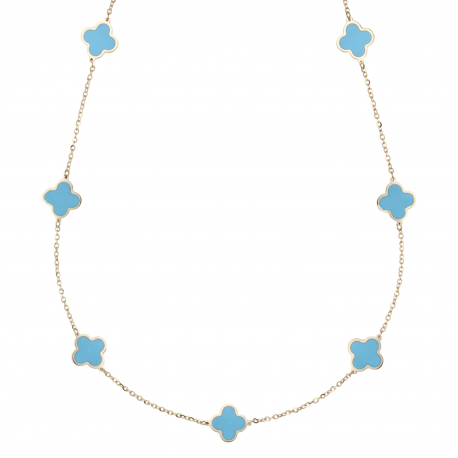 18 k gul guld turkis kløver halskæde